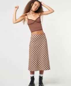 Minga London Chocolate Brown Lace Trim Cami Top Clothing