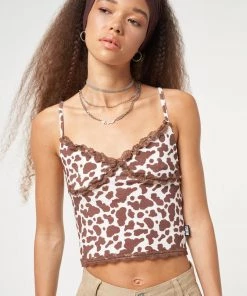 Minga London Clothing Cow Print Lace Trim Cami Top