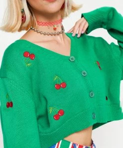 Minga London Clothing Cherry Girl Green Crop Cardigan