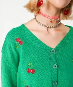 Minga London Clothing Cherry Girl Green Crop Cardigan
