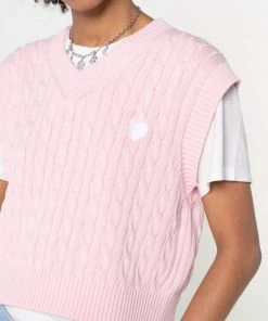Minga London Heart Pink Cable Knitted Sweater Vest
