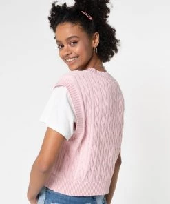 Minga London Heart Pink Cable Knitted Sweater Vest