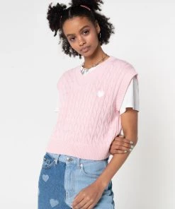Minga London Heart Pink Cable Knitted Sweater Vest