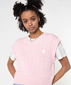 Minga London Heart Pink Cable Knitted Sweater Vest