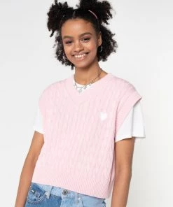 Minga London Heart Pink Cable Knitted Sweater Vest