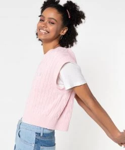 Minga London Heart Pink Cable Knitted Sweater Vest