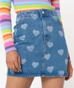 Minga London Clothing Heart Print Denim Mini Skirt