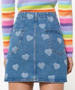 Minga London Clothing Heart Print Denim Mini Skirt
