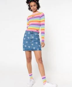 Minga London Clothing Heart Print Denim Mini Skirt