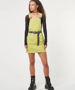 Minga London Lime Green Check Dungaree Dress Dresses & Overalls