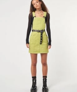 Minga London Lime Green Check Dungaree Dress Dresses & Overalls