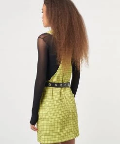 Minga London Lime Green Check Dungaree Dress Dresses & Overalls