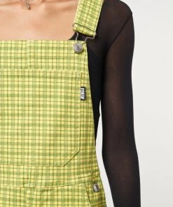 Minga London Lime Green Check Dungaree Dress Dresses & Overalls