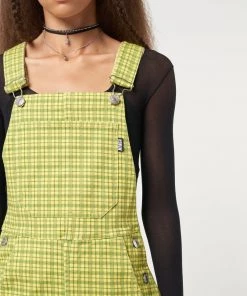 Minga London Lime Green Check Dungaree Dress Dresses & Overalls