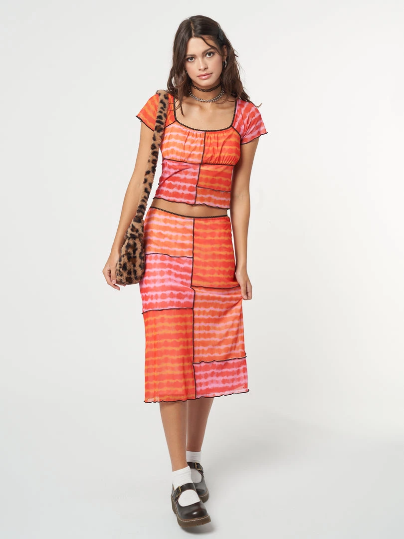 Minga London Clothing Vivid Tie Dye Patchwork Midi Skirt