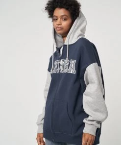 Minga London Minga Logo Zip Up Hoodie Jacket In Blue Grey Clothing
