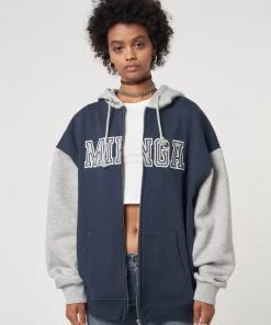 Minga London Minga Logo Zip Up Hoodie Jacket In Blue Grey Clothing