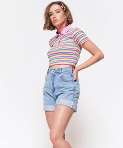 Minga London Clothing Denim Mom Shorts In Light Blue