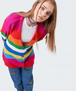 Minga London Rainbow Striped Oversized Knit Cardigan Clothing
