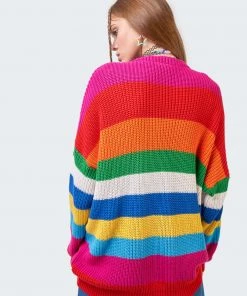 Minga London Rainbow Striped Oversized Knit Cardigan Clothing