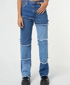 Minga London Smash Patchwork Striped Jeans Clothing