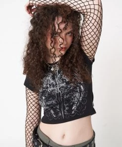 Minga London Angel Wings Black Crop Tee Clothing