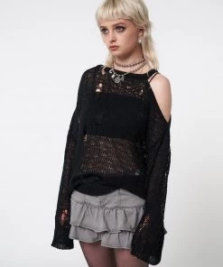 Minga London Most Wanted Avril Distressed Cut Out Net Knit Jumper