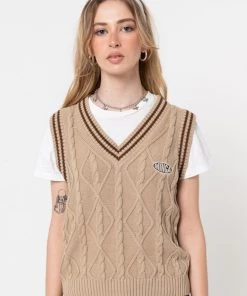 Minga London Clothing Beige Cable Knitted Sweater Vest