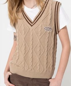 Minga London Clothing Beige Cable Knitted Sweater Vest