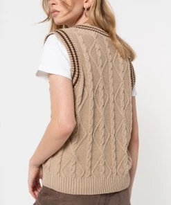 Minga London Clothing Beige Cable Knitted Sweater Vest
