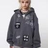 Minga London Billie Patch Prints Zip Up Hoodie Jacket Most Wanted