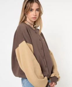 Minga London Brown Beige Colour Block Bomber Jacket Clothing
