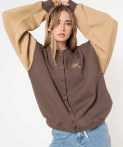 Minga London Brown Beige Colour Block Bomber Jacket Clothing