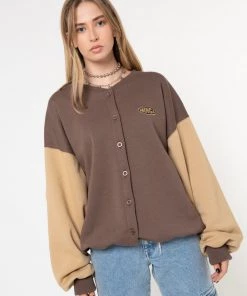 Minga London Brown Beige Colour Block Bomber Jacket Clothing