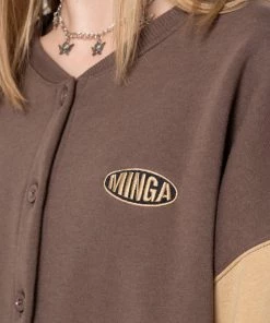 Minga London Brown Beige Colour Block Bomber Jacket Clothing