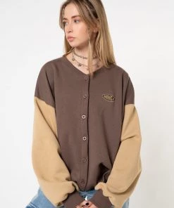Minga London Brown Beige Colour Block Bomber Jacket Clothing