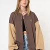 Minga London Brown Beige Colour Block Bomber Jacket Clothing
