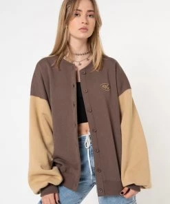 Minga London Brown Beige Colour Block Bomber Jacket Clothing