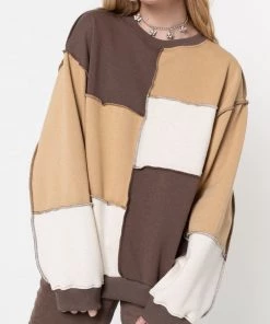 Minga London Clothing Brown Beige Patchwork Contrast Sweater