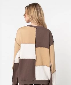 Minga London Clothing Brown Beige Patchwork Contrast Sweater