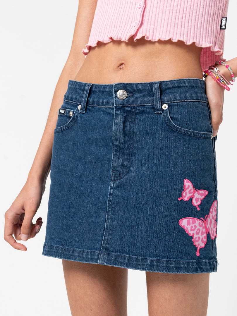 Minga London Butterfly Denim Mini Skirt Clothing