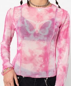 Minga London Butterfly Tie Dye Mesh Top Clothing