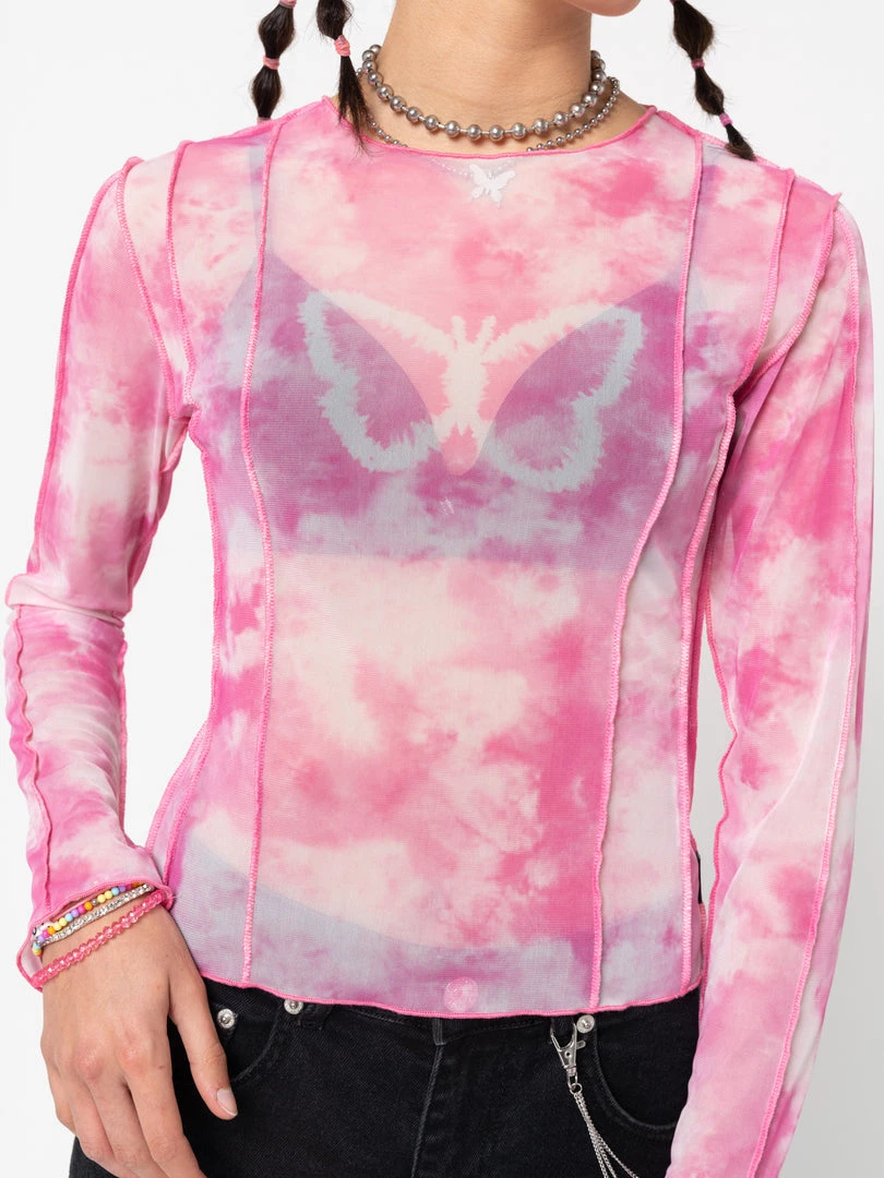 Minga London Butterfly Tie Dye Mesh Top Clothing