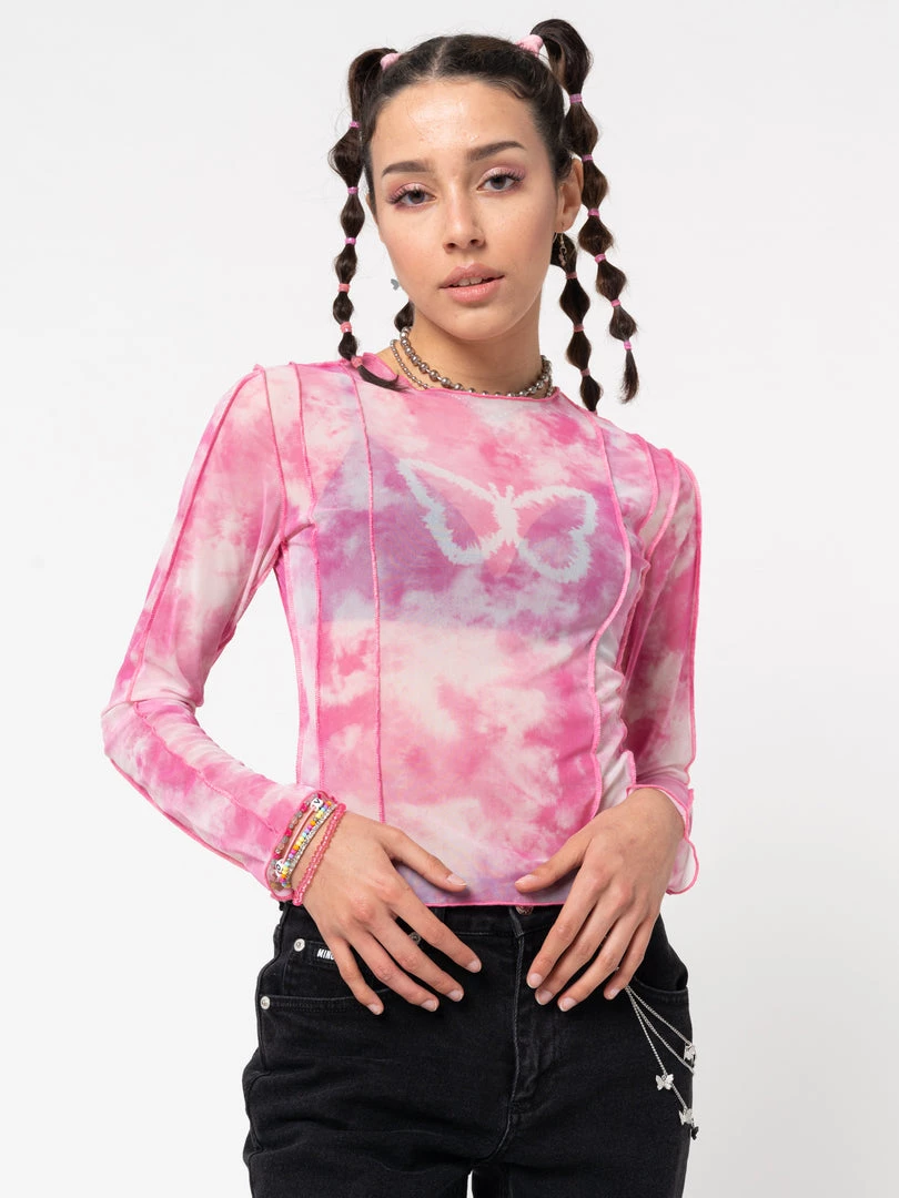 Minga London Butterfly Tie Dye Mesh Top Clothing