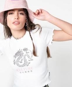Minga London Clothing Culture Chinese Dragon Lettuce Edge Crop Tee