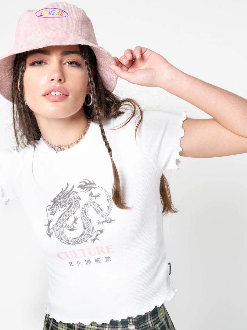Minga London Clothing Culture Chinese Dragon Lettuce Edge Crop Tee