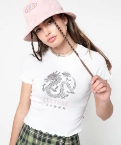 Minga London Clothing Culture Chinese Dragon Lettuce Edge Crop Tee