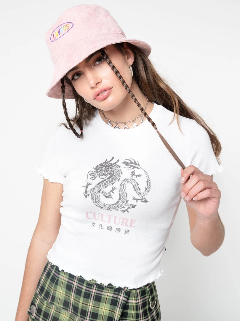 Minga London Clothing Culture Chinese Dragon Lettuce Edge Crop Tee