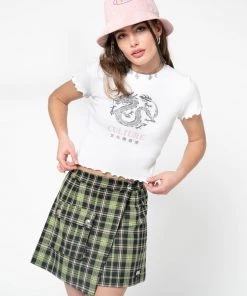 Minga London Clothing Culture Chinese Dragon Lettuce Edge Crop Tee