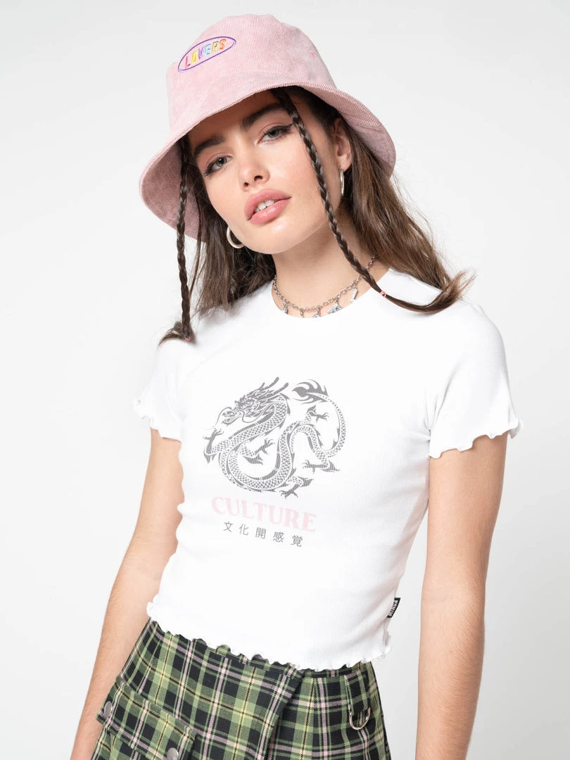 Minga London Clothing Culture Chinese Dragon Lettuce Edge Crop Tee